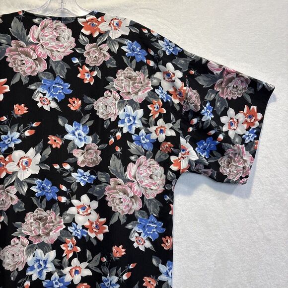 Carmen Women's Swimsuit Coverup Black Tropical Floral Fringe Open Front Kimono - Picture 9 of 12